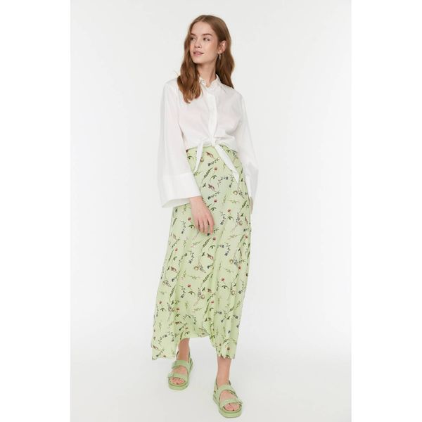 Trendyol Trendyol Green Natural Fabric Floral Pattern High Waist Knitted Skirt