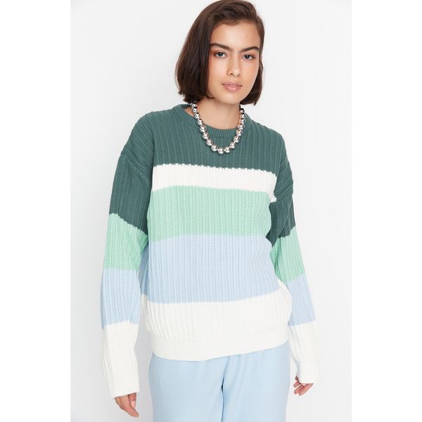Trendyol Trendyol Green Oversize Color Block Knitwear Sweater