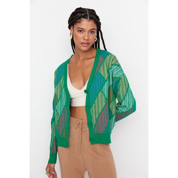 Trendyol Trendyol Green Oversize Patterned Knitwear Cardigan