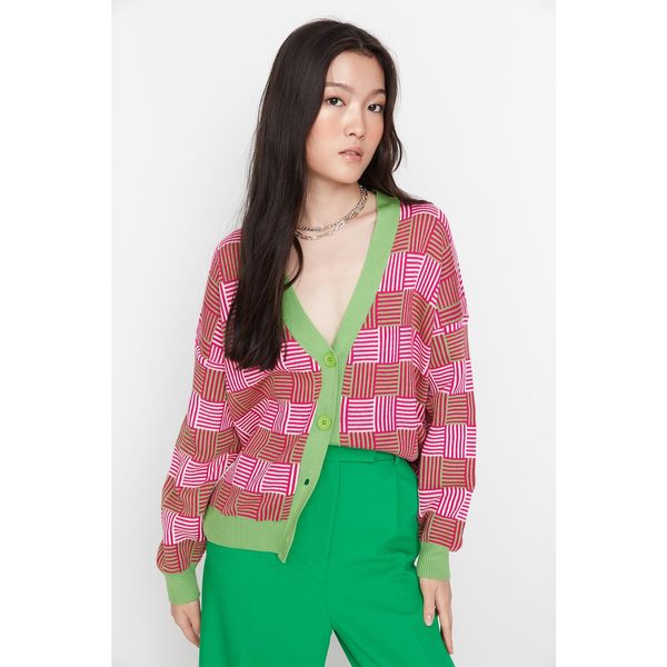 Trendyol Trendyol Green Oversize Patterned Knitwear Cardigan