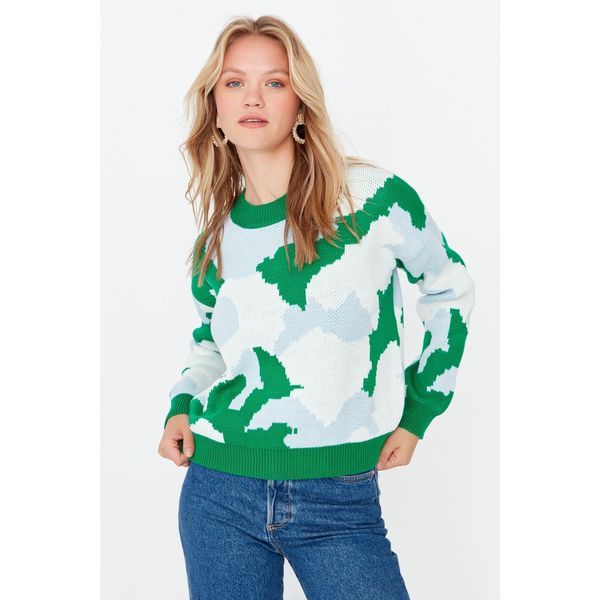 Trendyol Trendyol Green Oversize Patterned Knitwear Sweater