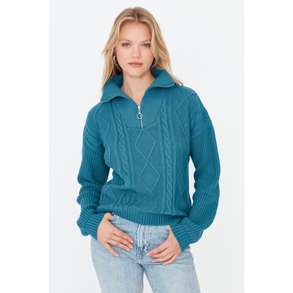 Trendyol Trendyol Green Stand Up Collar Knitwear Sweater