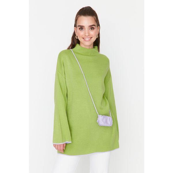 Trendyol Trendyol Green Stand Up Collar Sleeve Detailed Knitwear Sweater