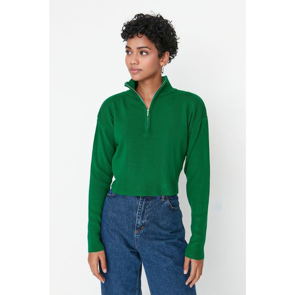 Trendyol Trendyol Green Stand Up Collar Zipper Detailed Knitwear Sweater