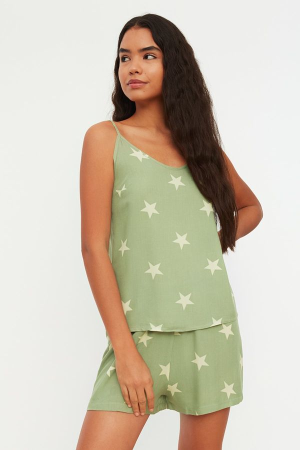 Trendyol Trendyol Green Star Tkany zestaw piżam