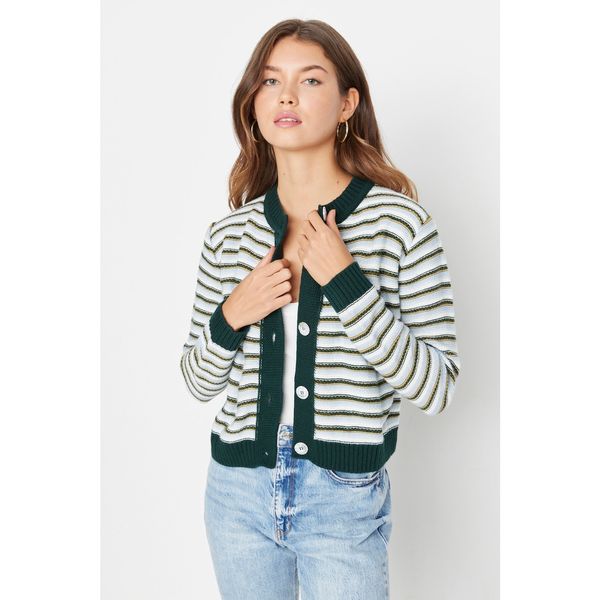 Trendyol Trendyol Green Striped Knitwear Cardigan