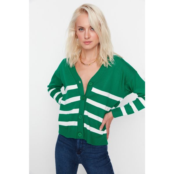 Trendyol Trendyol Green Striped Knitwear Cardigan