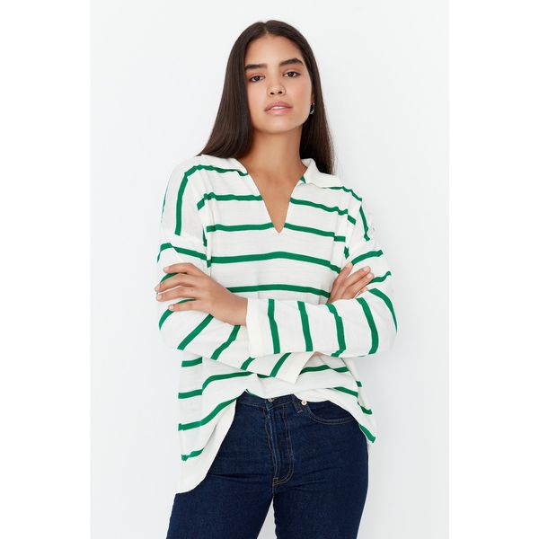 Trendyol Trendyol Green Super Oversize Striped Knitwear Sweater