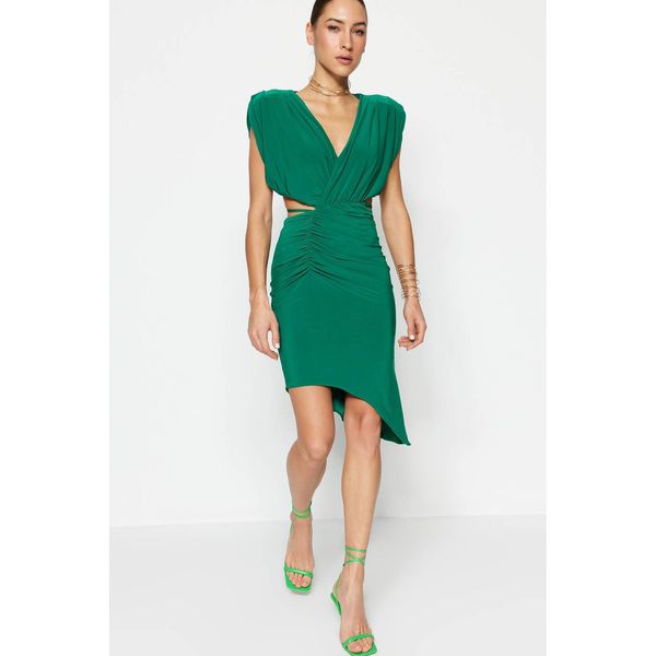 Trendyol Trendyol Green V-Neck Detailed Dress