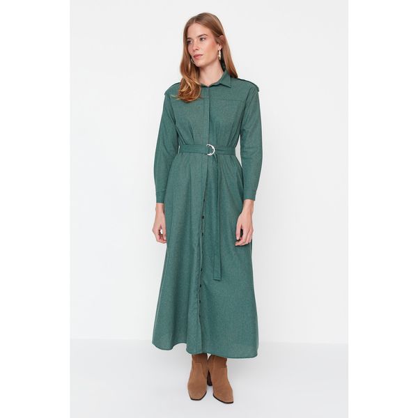 Trendyol Trendyol Green Waist Belted Woven Dress