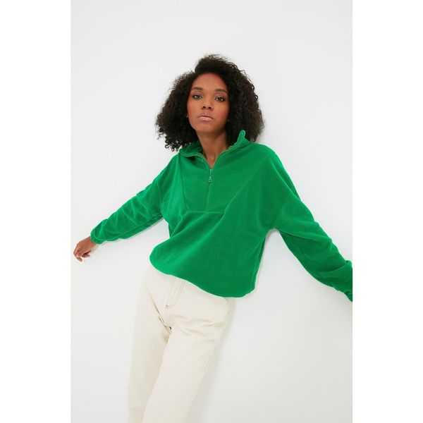 Trendyol Trendyol Green Zipper Detailed Fleece Knitted Sweatshirt