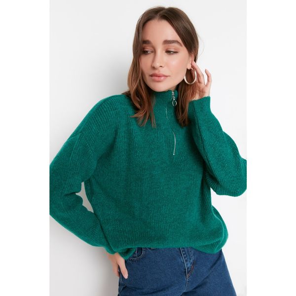 Trendyol Trendyol Green Zipper Szczegółowy sweter z dzianiny