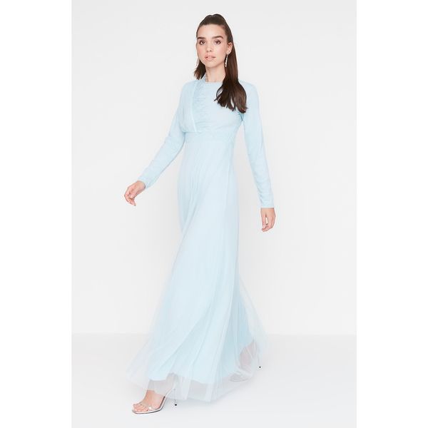 Trendyol Trendyol Ice Blue Otrish Detailed Islamic Clothing Evening Dress