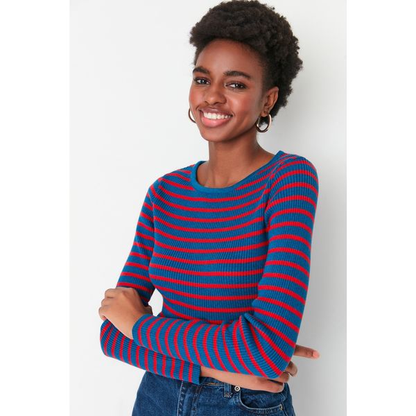 Trendyol Trendyol Indigo 100% Cotton Striped Knitwear Sweater