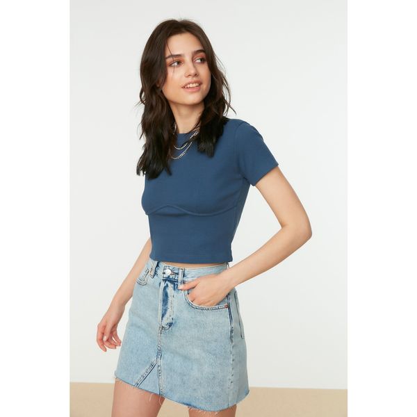 Trendyol Trendyol Indigo Corduroy Knitted Blouse