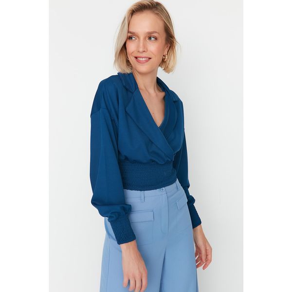 Trendyol Trendyol Indigo Double Breasted Collar Gipe Knitted Blouse
