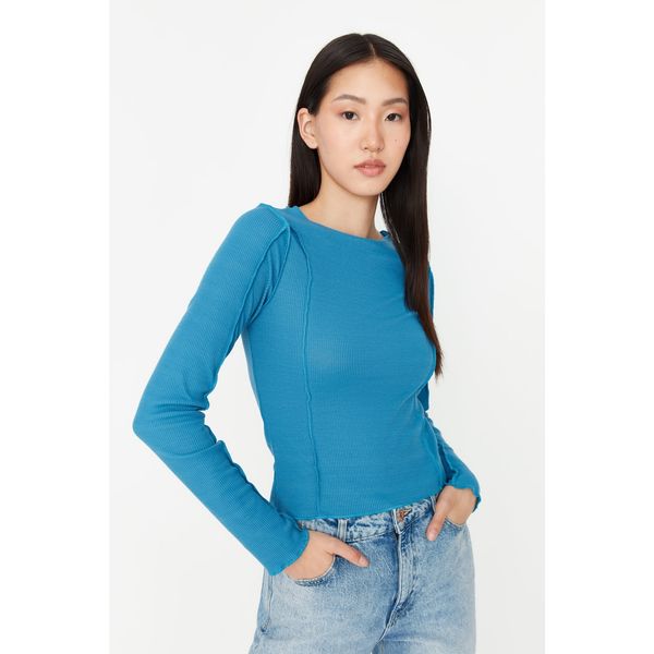 Trendyol Trendyol Indigo Fitted Corduroy Knitted Blouse