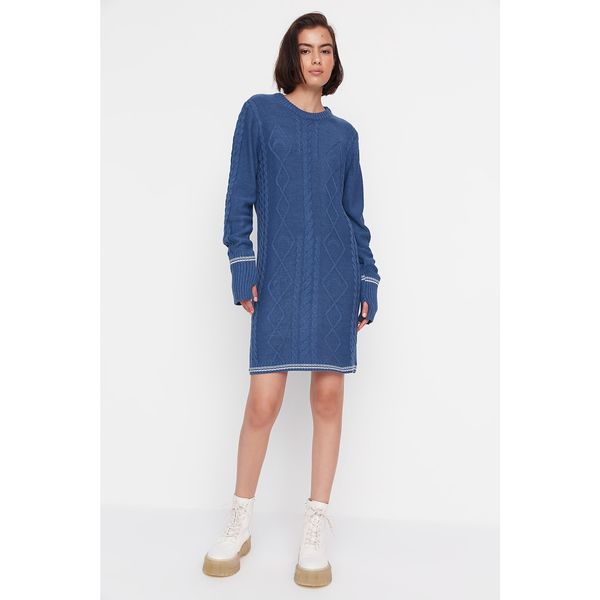 Trendyol Trendyol Indigo Knitted Detailed Mini Knitwear Dress