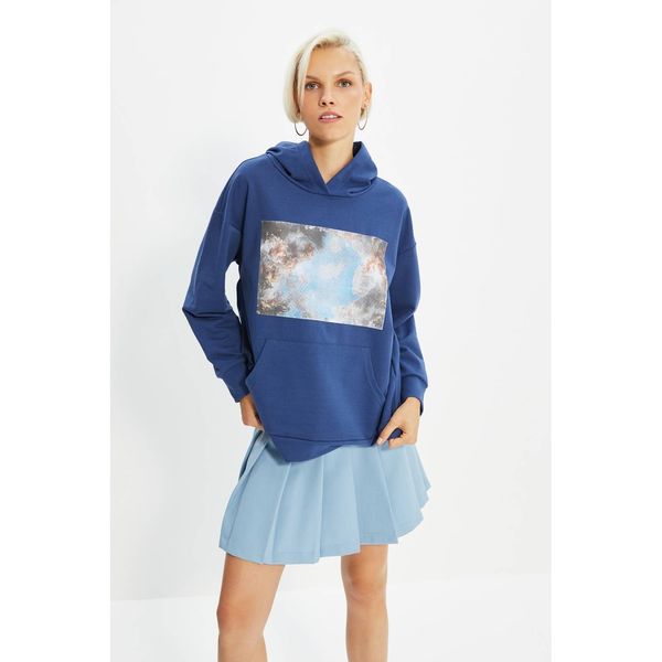 Trendyol Trendyol Indigo Oversize Knitted Sweatshirt