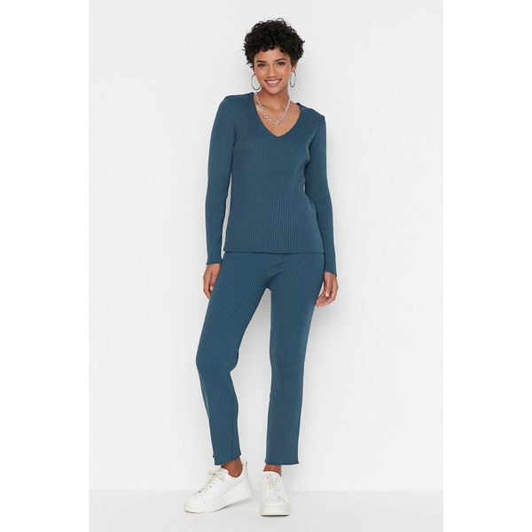 Trendyol Trendyol Indigo V-Neck Knitwear Bottom-Top Set