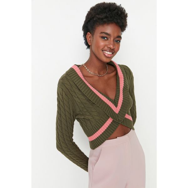 Trendyol Trendyol Khaki Crop Knit Detailed Knitwear Sweater