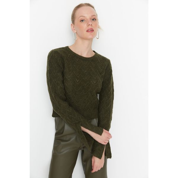 Trendyol Trendyol Khaki Crop Sleeve Detailed Knitwear Sweater