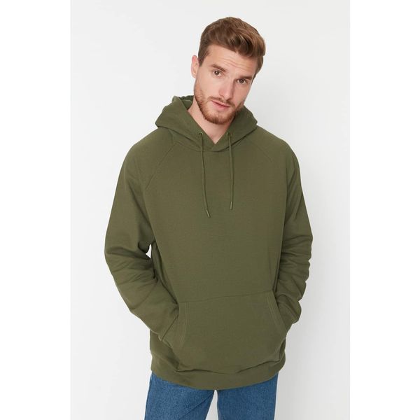 Trendyol Trendyol Khaki Men's Basic Oversize Fit Hooded Raglan Sleeve Sweatshirt