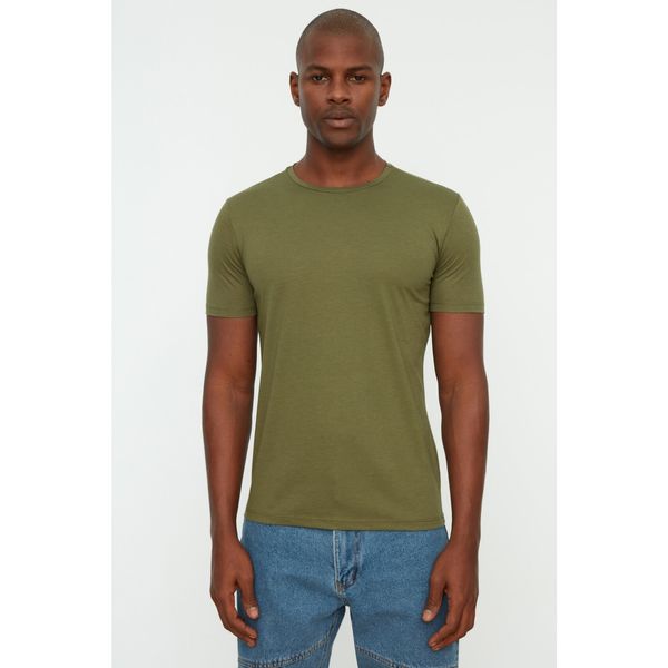 Trendyol Trendyol Khaki Men's Basic Slim Fit Crew Neck Short Sleeved T-Shirt