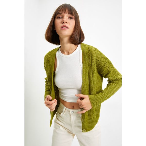 Trendyol Trendyol Khaki Openwork Detailed Knitwear Cardigan