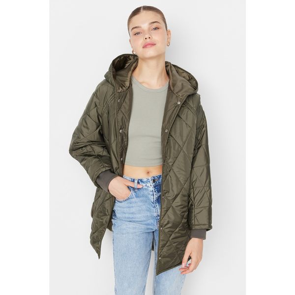 Trendyol Trendyol Khaki Oversize Hooded Snap Closure Quilted Coat