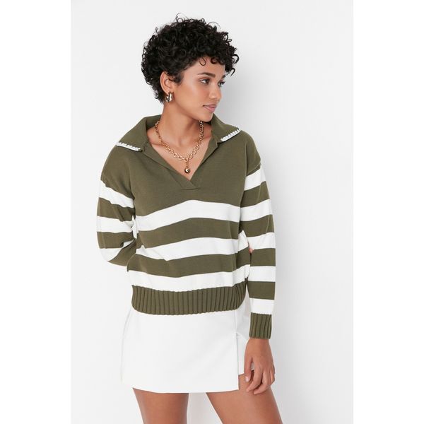 Trendyol Trendyol Khaki Oversize Striped Knitwear Sweater