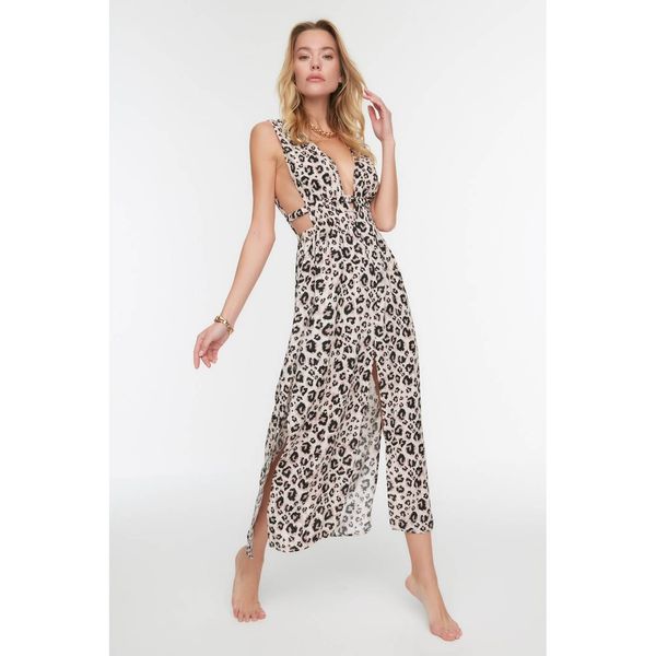 Trendyol Trendyol Leopard Patterned Slit Detailed Viscose Beach Dress