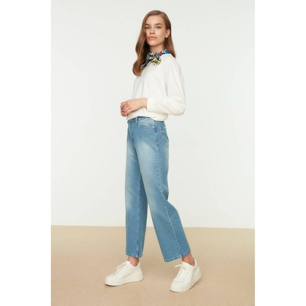 Trendyol Trendyol Light Blue 100% Cotton High Waist Wide Leg Jeans