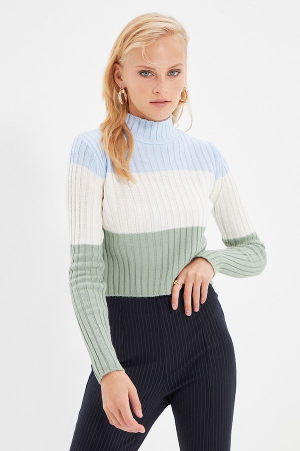 Trendyol Trendyol Light Blue Color Block Knitwear Sweater