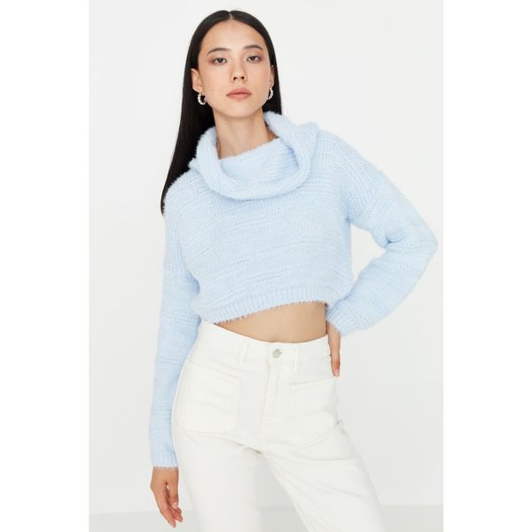 Trendyol Trendyol Light Blue Crop Beard Rope Knitwear Sweater