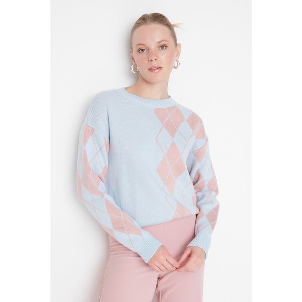 Trendyol Trendyol Light Blue Geometric Jacquard Knitwear Sweater