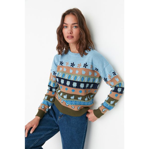 Trendyol Trendyol Light Blue Jacquard Knitwear Sweater