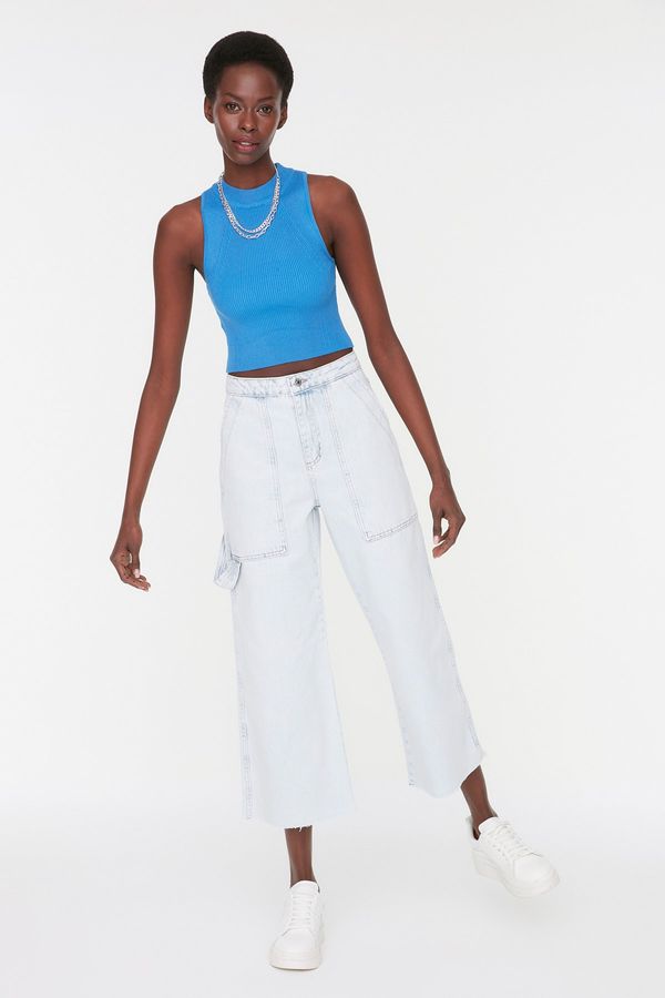 Trendyol Trendyol Light Blue Pocket Detailed High Waist Culotte Jeans