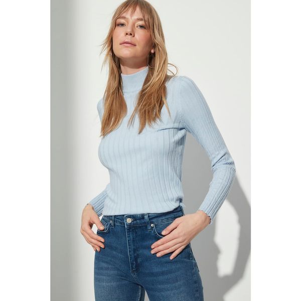 Trendyol Trendyol Light Blue Ribbed Knitwear Sweater