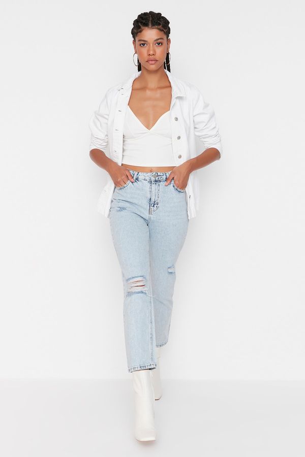 Trendyol Trendyol Light Blue Ripped Detailed High Waist Bootcut Jeans