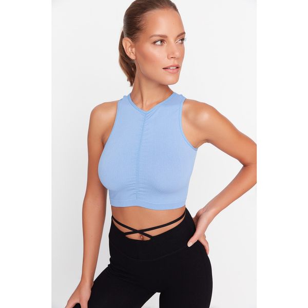 Trendyol Trendyol Light Blue Seamless Halter Neck Drawstring Detailed Sports Bra