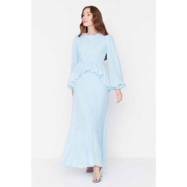 Trendyol Trendyol Light Blue Waist Detailed Islamic Clothing Evening Dress