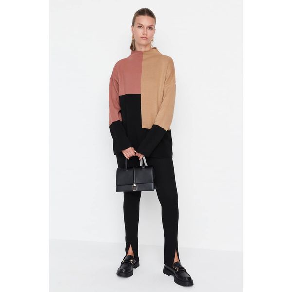 Trendyol Trendyol Light Brown Color Block Basic Knitwear Sweater