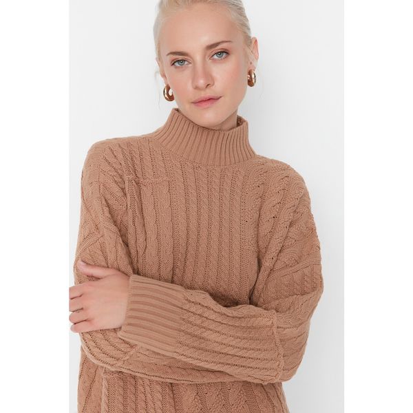 Trendyol Trendyol Light Brown Oversize Knitted Detailed Knitwear Sweater