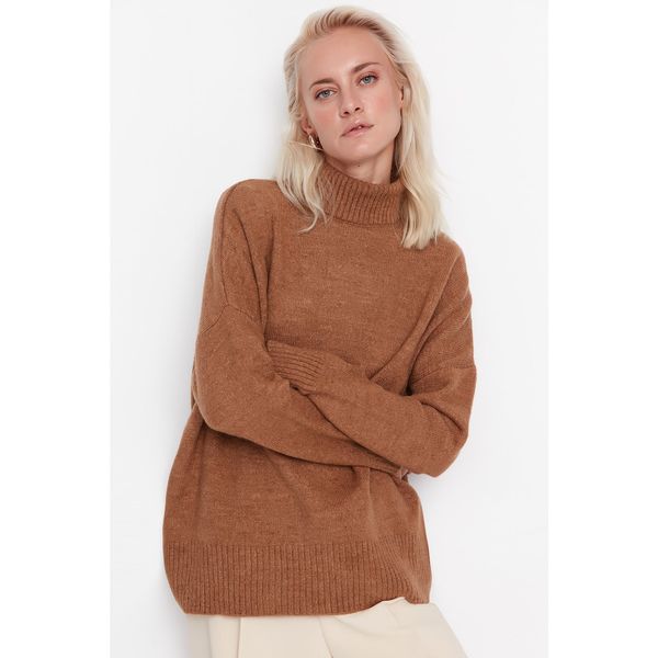 Trendyol Trendyol Light Brown Super Oversize Knitwear Sweater