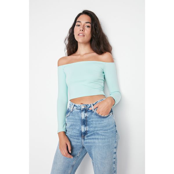 Trendyol Trendyol Light green Carmen Collar Crop Knitted Blouse