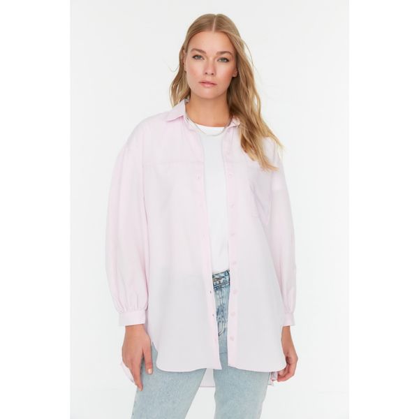Trendyol Trendyol Light Pink Balloon Back Sleeve Long Pocket Detailed Basic Woven Shirt