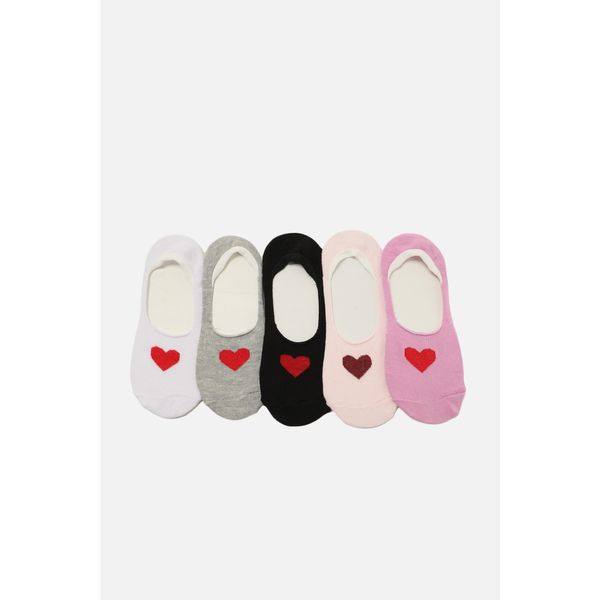 Trendyol Trendyol Lilac 5-Pack Heart Embroidered Knitted Socks