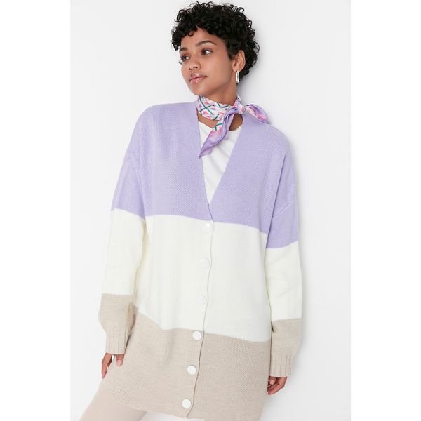 Trendyol Trendyol Lilac Color Block Knitwear Cardigan