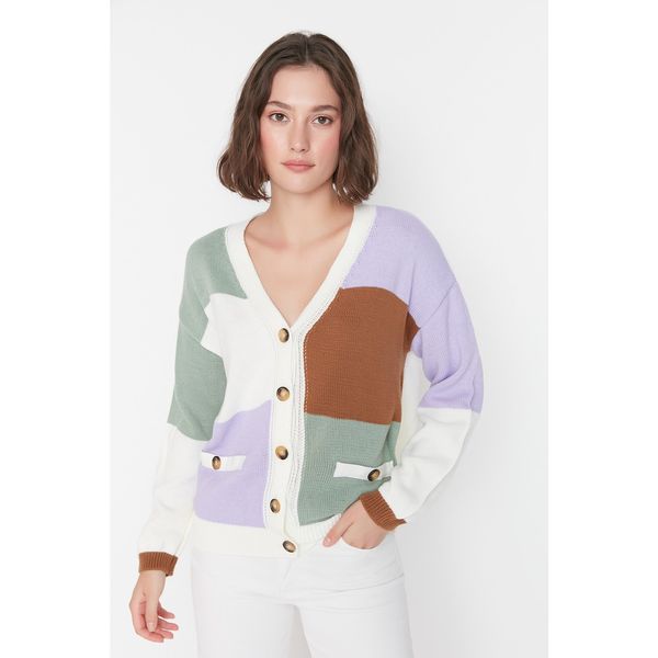 Trendyol Trendyol Lilac Color Block Knitwear Cardigan